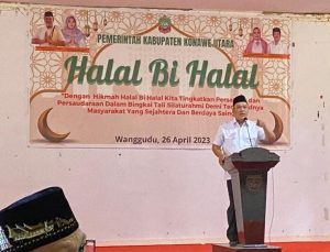 PERDANA BERKANTOR USAI IDUL FITRI H.RUKSAMIN GELAR HALALBIHALAL BERSAMA ASN LINGKUP PEMDA KONAWE UTARA