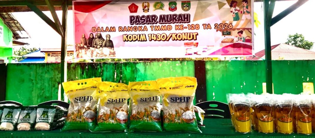 RINGANKAN BEBAN MASYARAKAT, PASAR MURAH TMMD DI ANDOWIA LUDES DISERBU MASYARAKAT